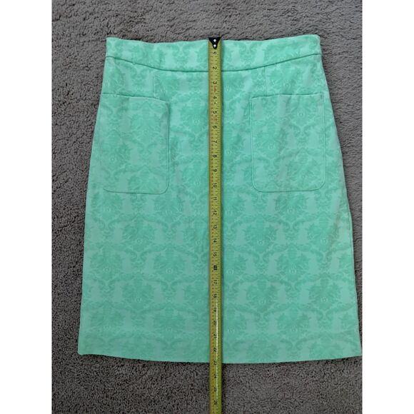 Anthropologie Moulinette Soeurs Women Skirt 4 Green Damask Brocade Pencil Pocket - Picture 9 of 9